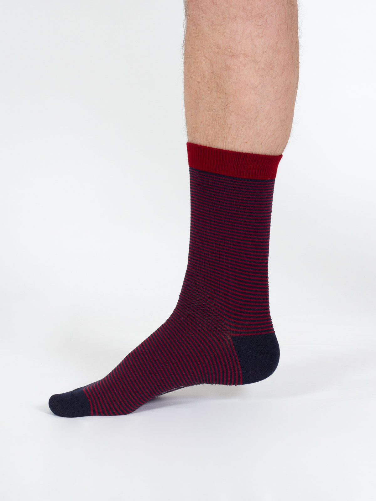 Thin Stripe Bamboo Crew Socks - Red
