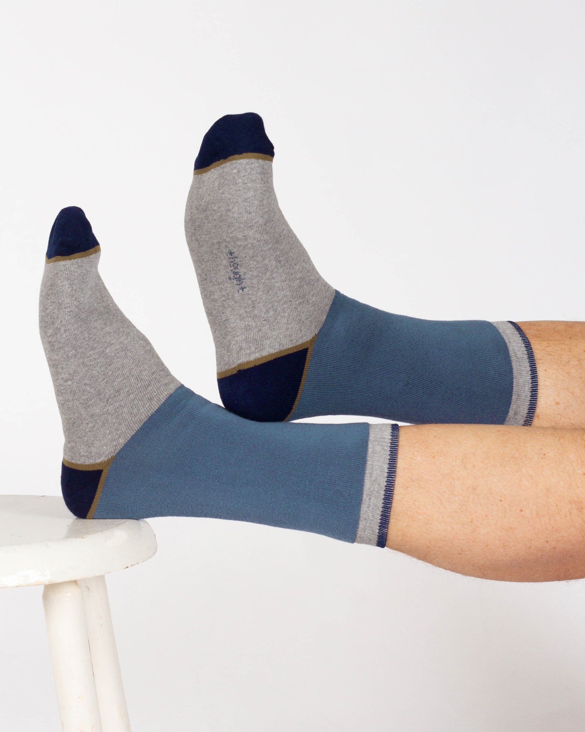 Block Colour Walker Crew Socks - Grey/Blue
