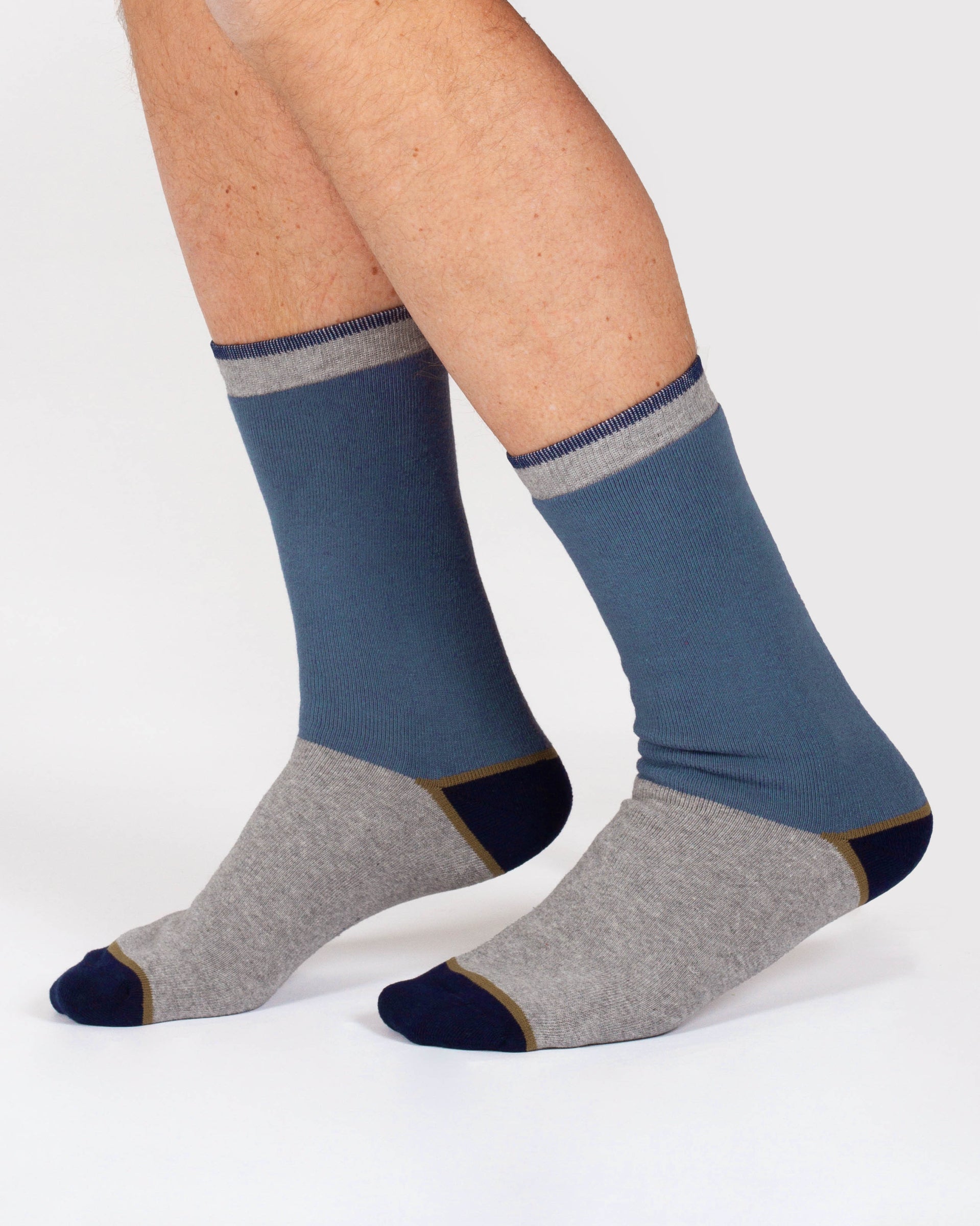 Block Colour Walker Crew Socks - Grey/Blue