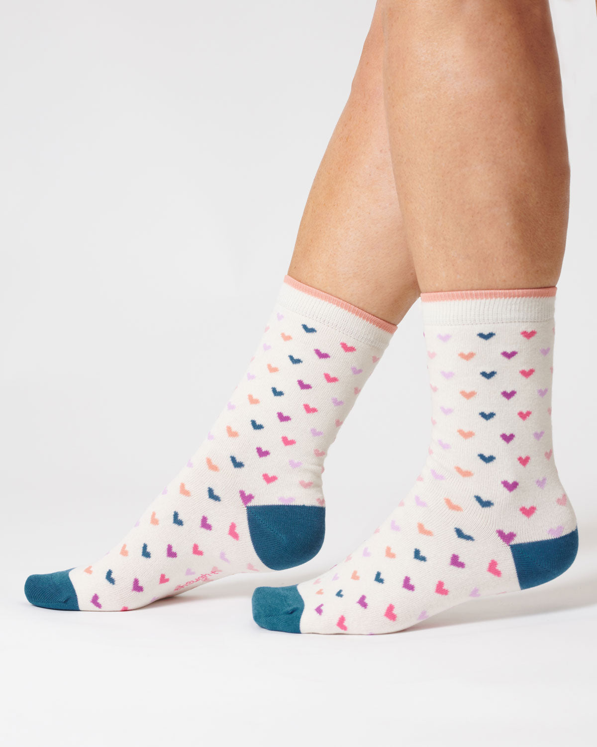 Womens Heart Spot Organic Cotton Socks - Stone White