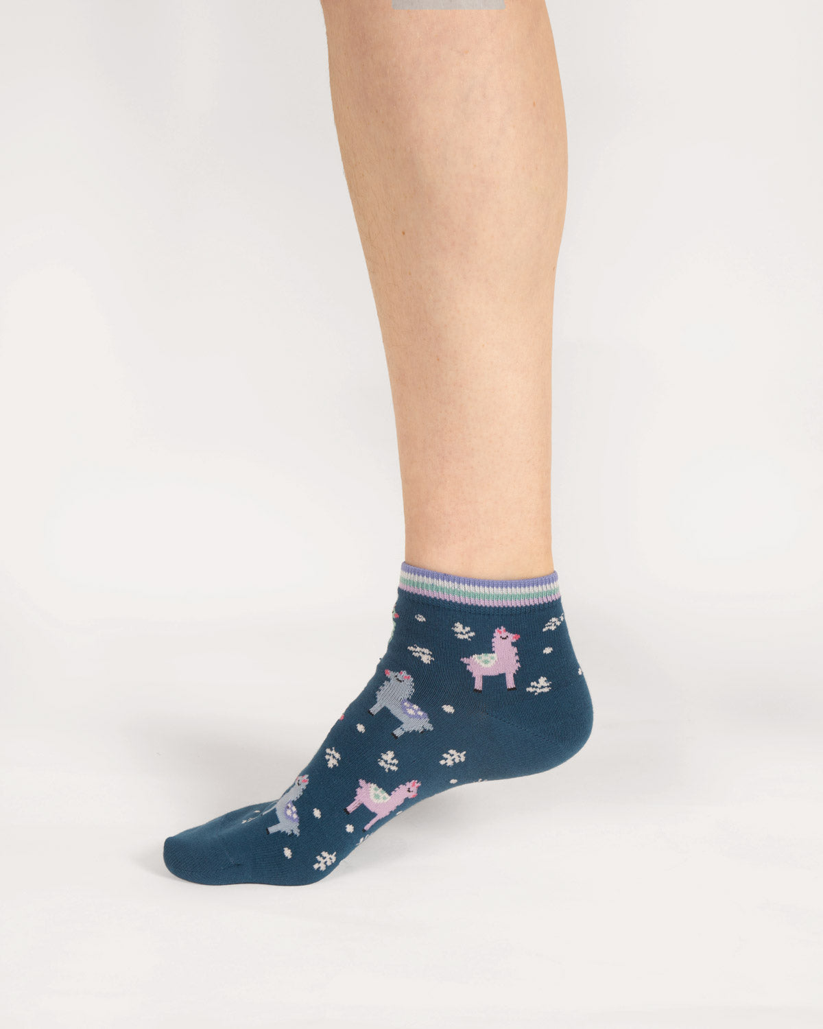 Womens Llama Ankle Organic Cotton Socks - Lake Blue