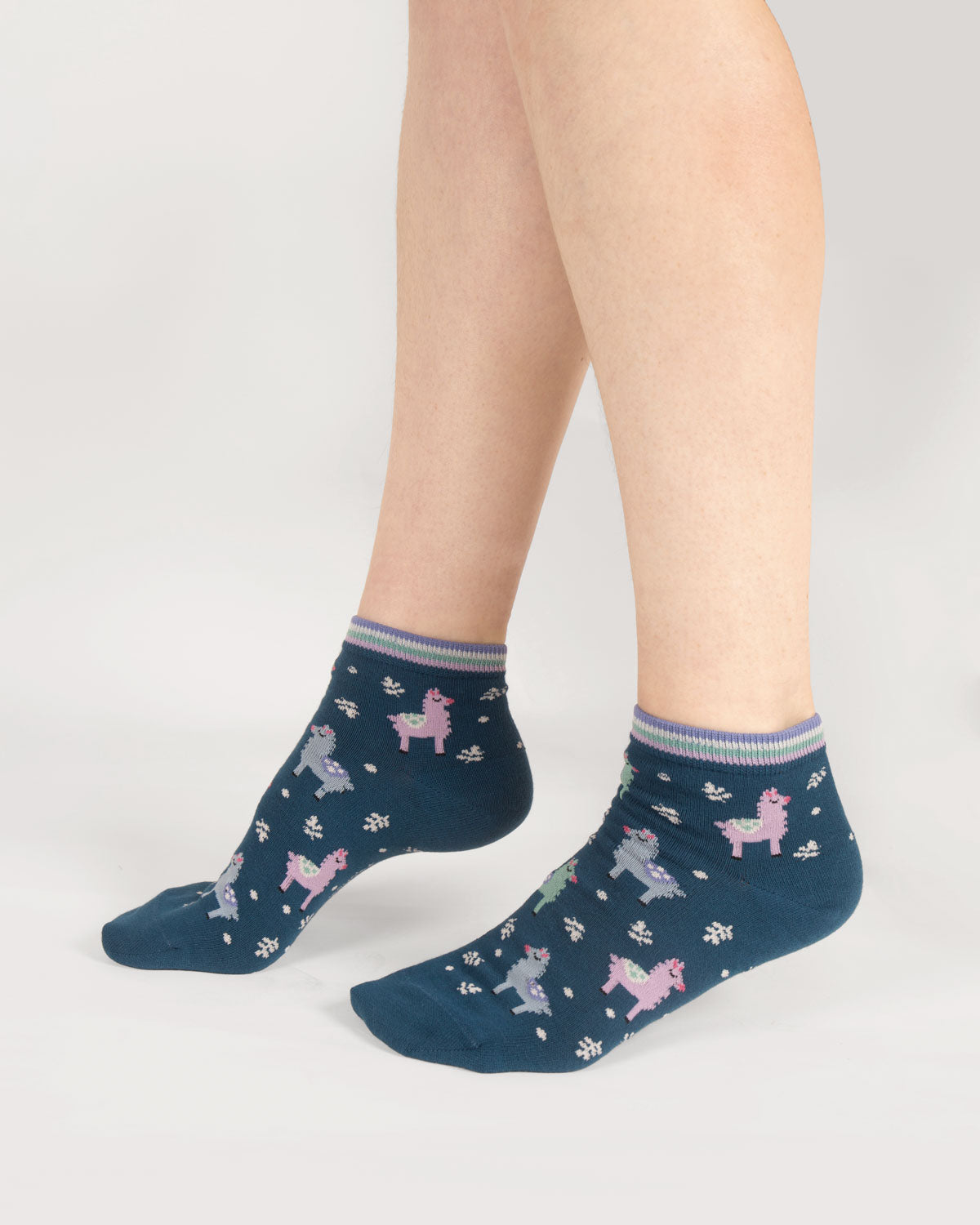 Womens Llama Ankle Organic Cotton Socks - Lake Blue