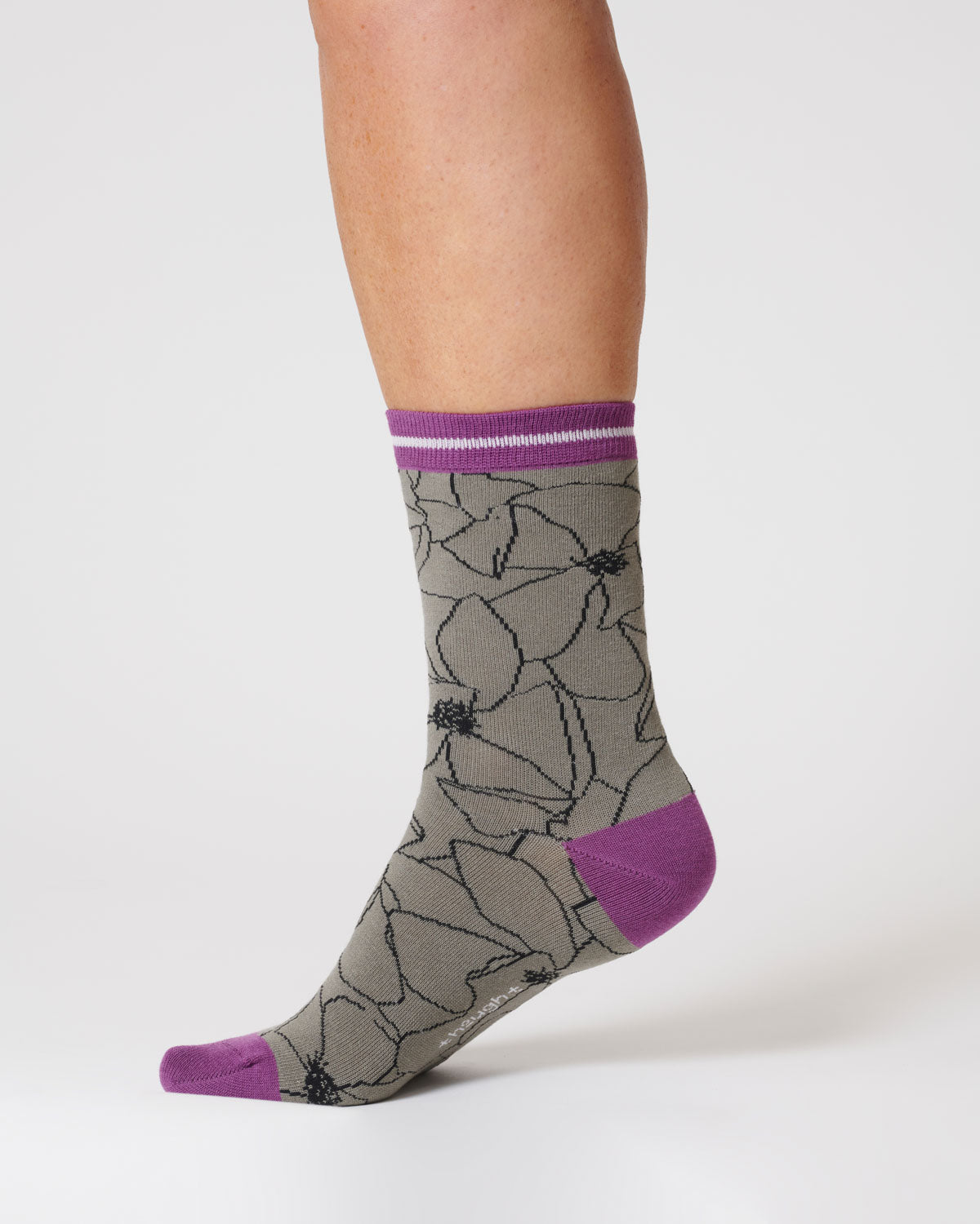 Womens Painterly Floral Organic Cotton Socks - Olive Green
