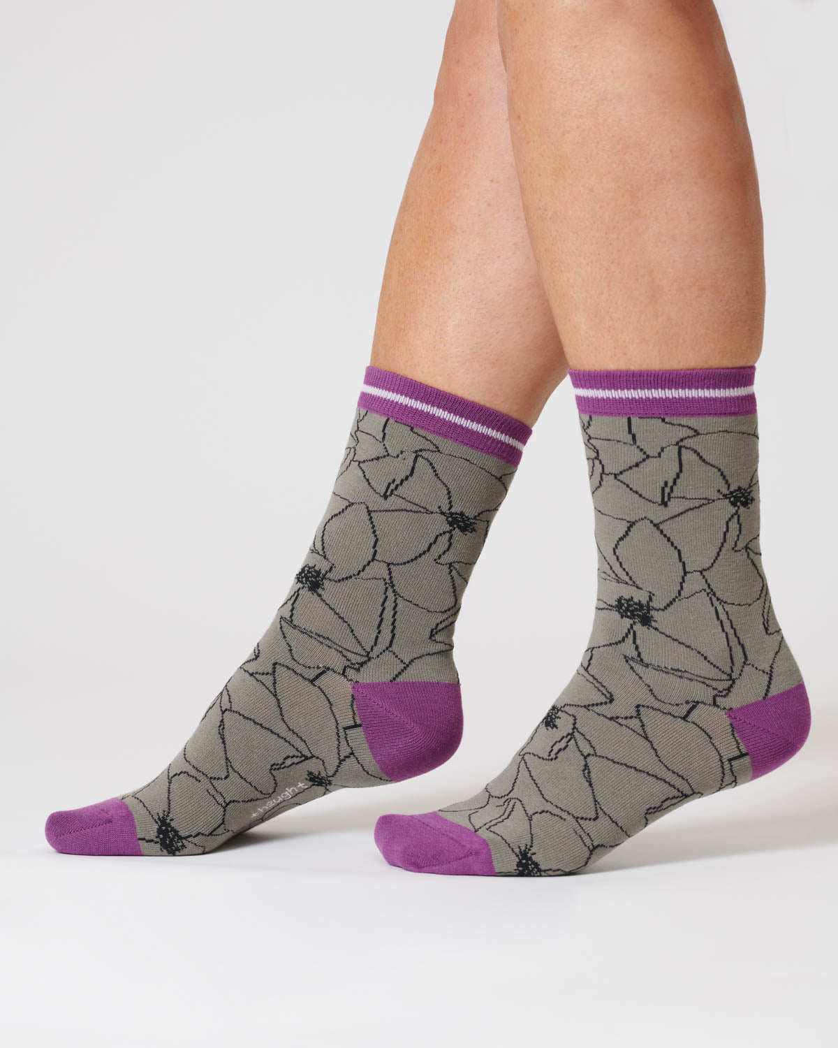 Womens Painterly Floral Organic Cotton Socks - Olive Green
