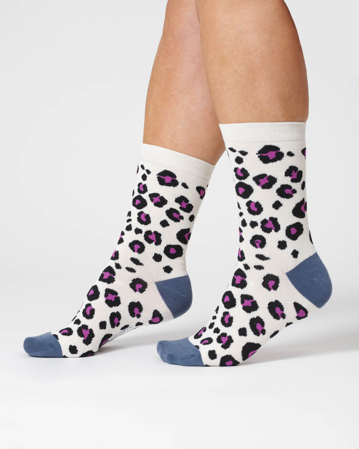 Womens Animal Print Bamboo Socks - Stone White