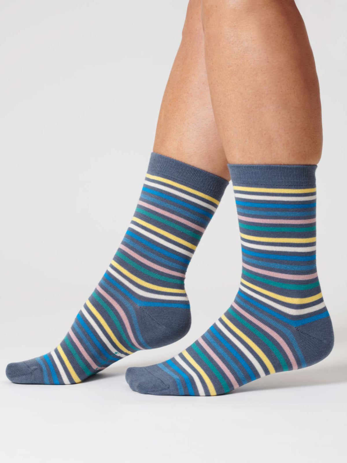 Womens Multi Stripe Organic Cotton Socks - Blueberry