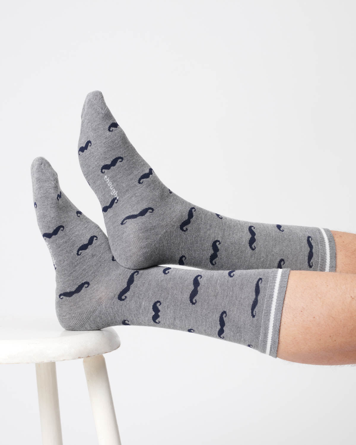 Mens Moustache Bamboo Socks - Grey Marl