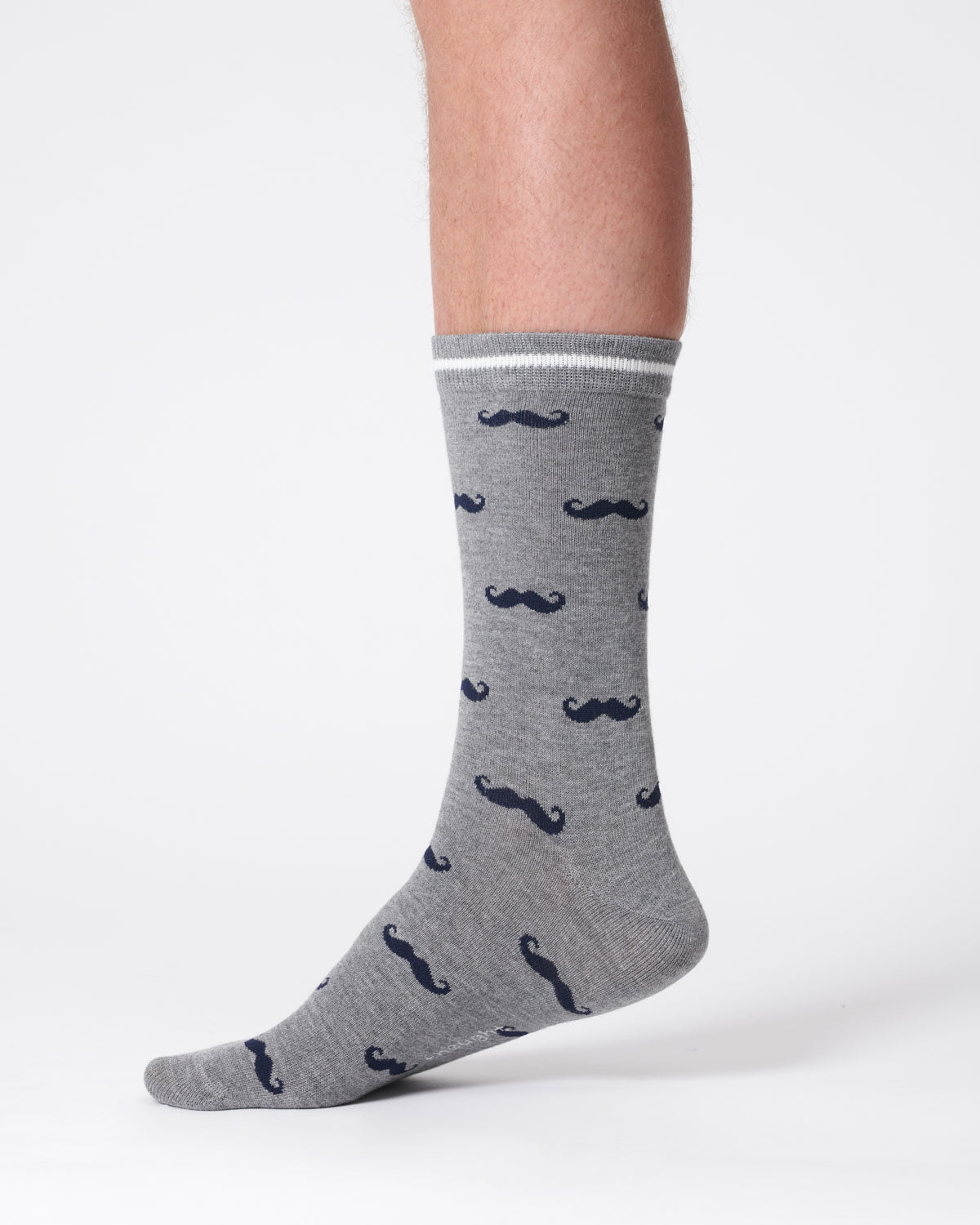 Mens Moustache Bamboo Socks - Grey Marl