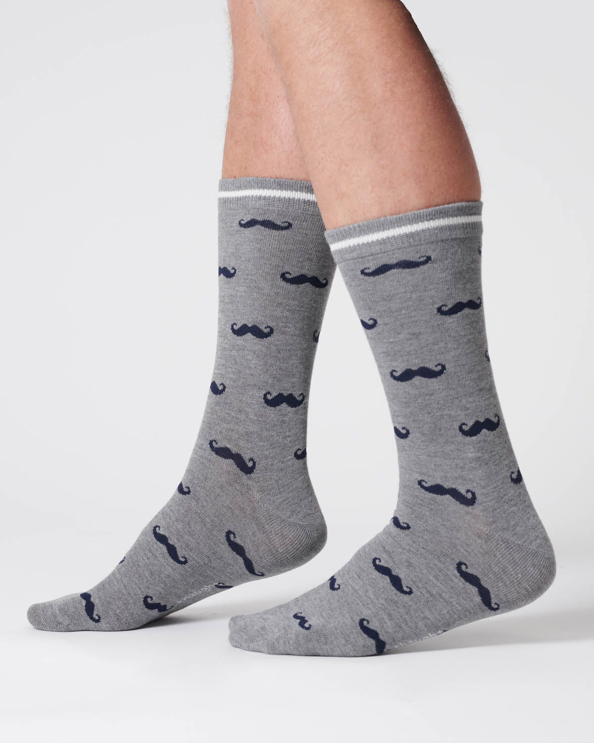 Mens Moustache Bamboo Socks - Grey Marl