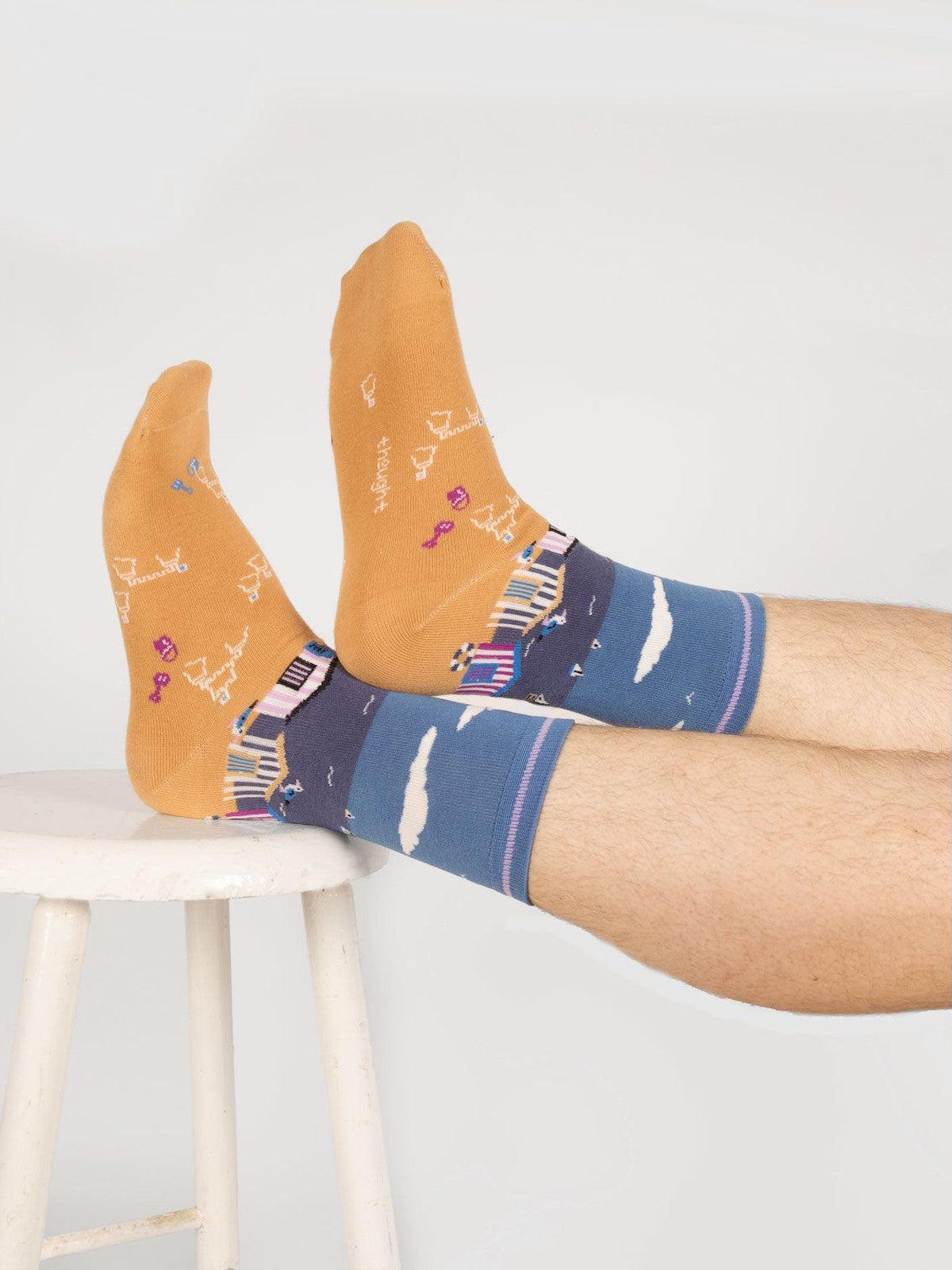 Mens Waterfront Scene Organic Cotton Socks - Dusty Blue