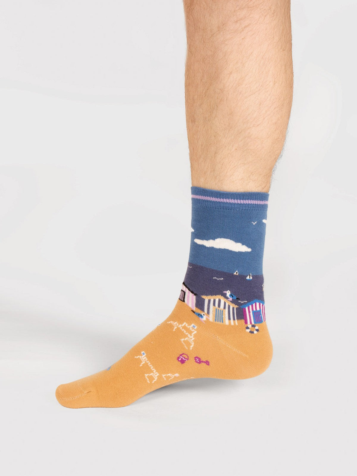 Mens Waterfront Scene Organic Cotton Socks - Dusty Blue