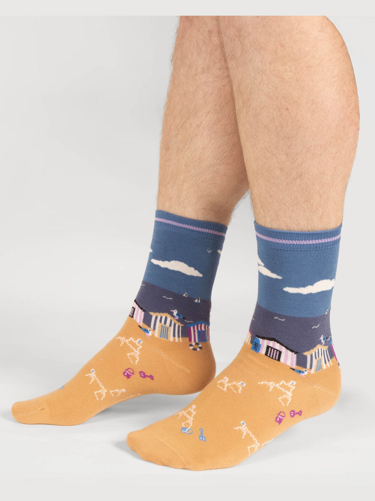 Mens Waterfront Scene Organic Cotton Socks - Dusty Blue