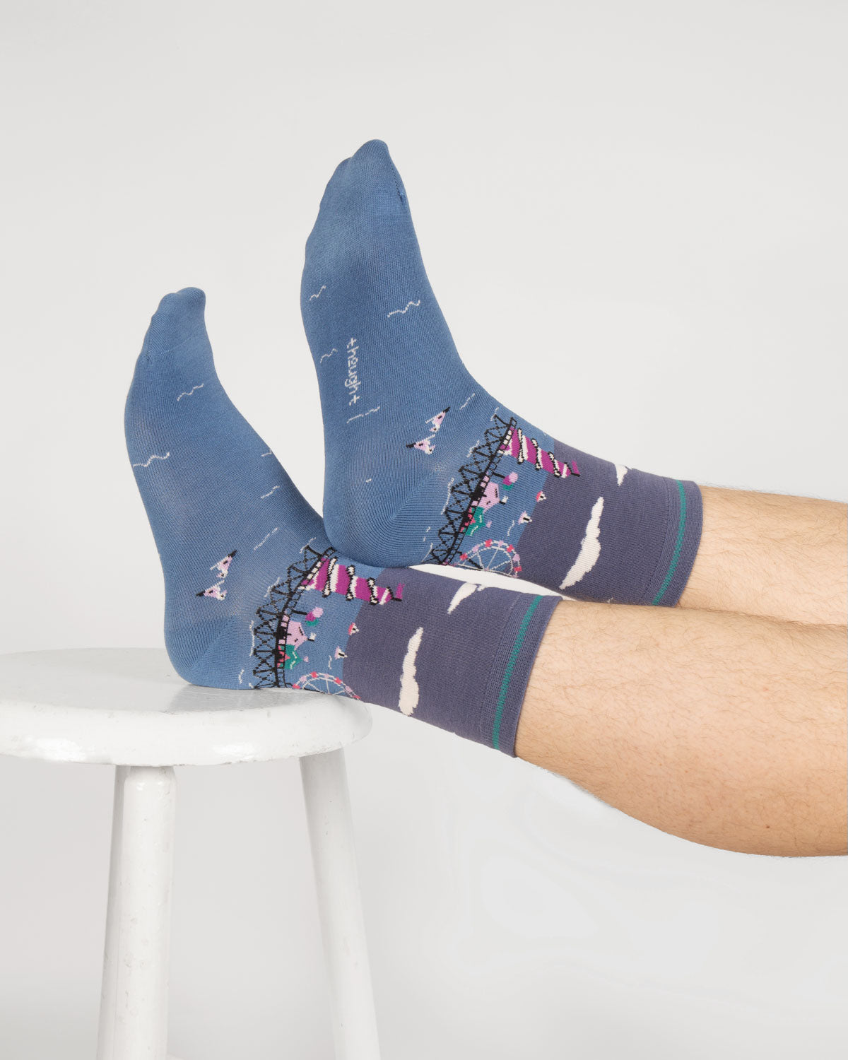 Mens Waterfront Scene Organic Cotton Socks - Lagoon Green