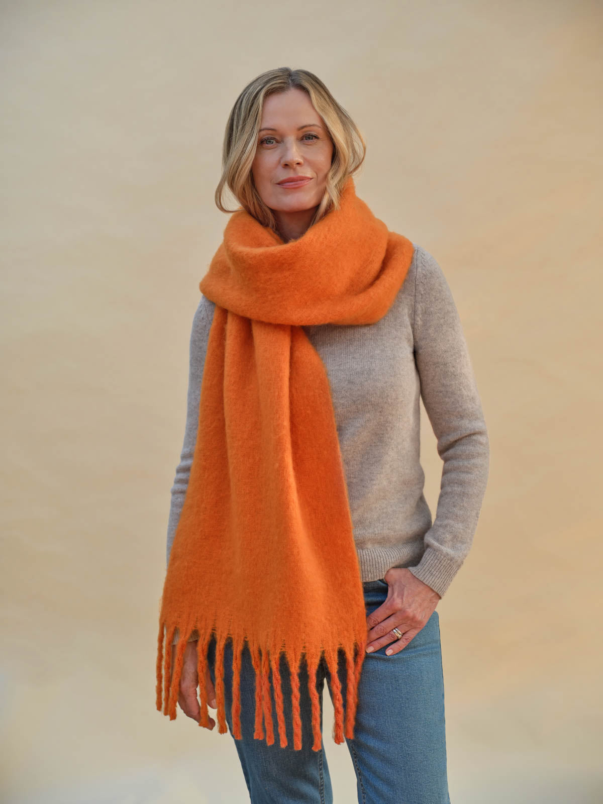 Wool Blend Blanket Scarf - Orange