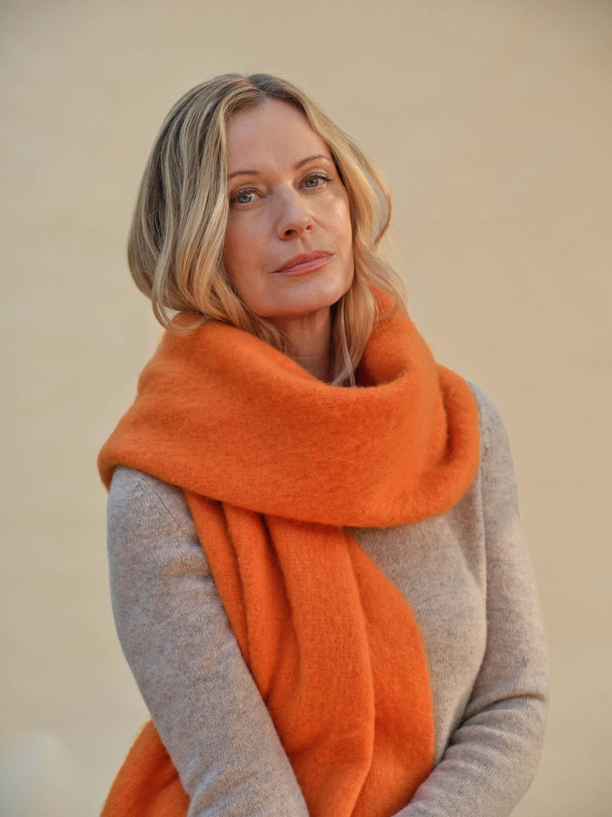 Wool Blend Blanket Scarf - Orange