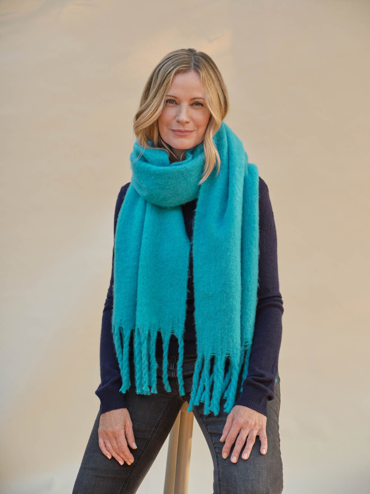 Wool Blend Blanket Scarf - Turq