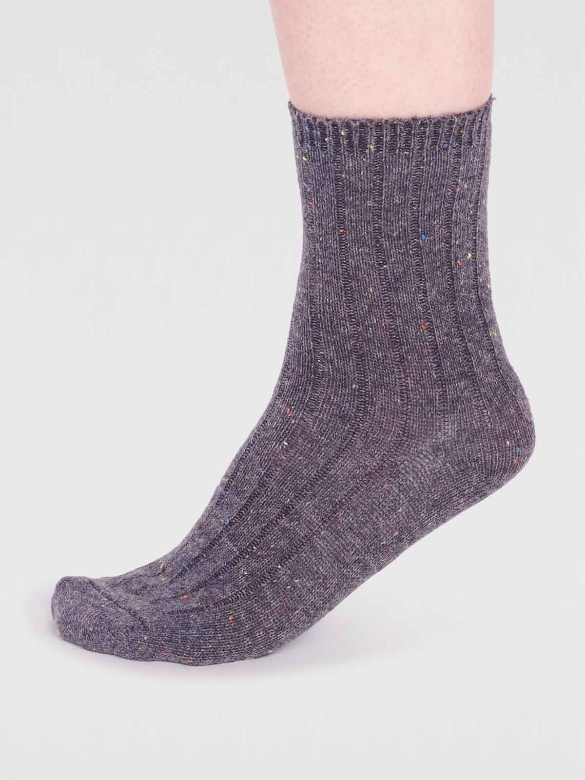 Ryleigh Ribbed Wool Blend Fleck Socks - Grey Marle