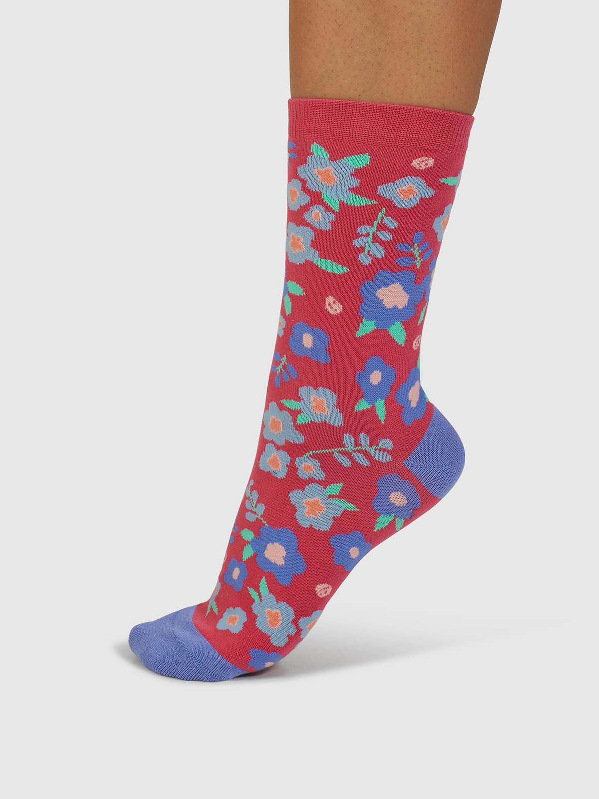 Radish Socks Mapel Floral Bamboo Socks - Radish Pink
