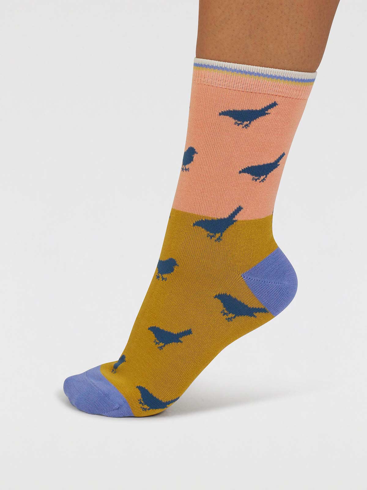 Birdie Colour Block Bamboo Socks - Coral Orange