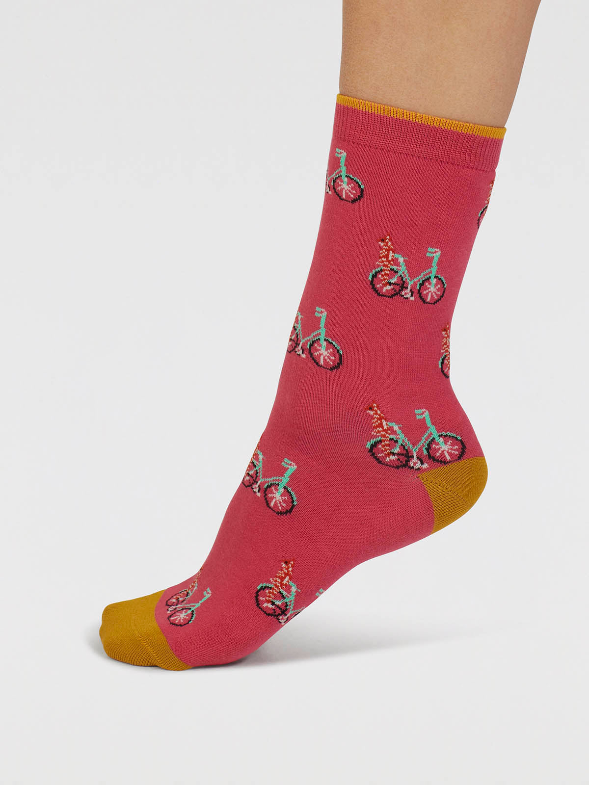 Radish Socks Dilloyn Cat And Bike Organic Cotton Socks - Radish Pink