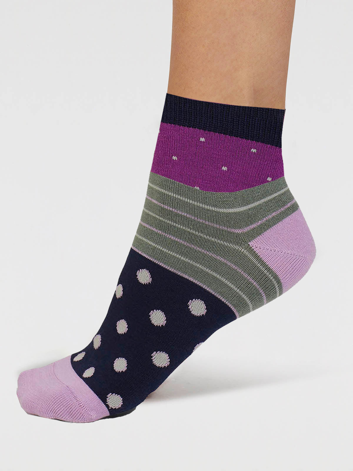 Rondel Spot And Stripe Bamboo Socks - Magenta Pink