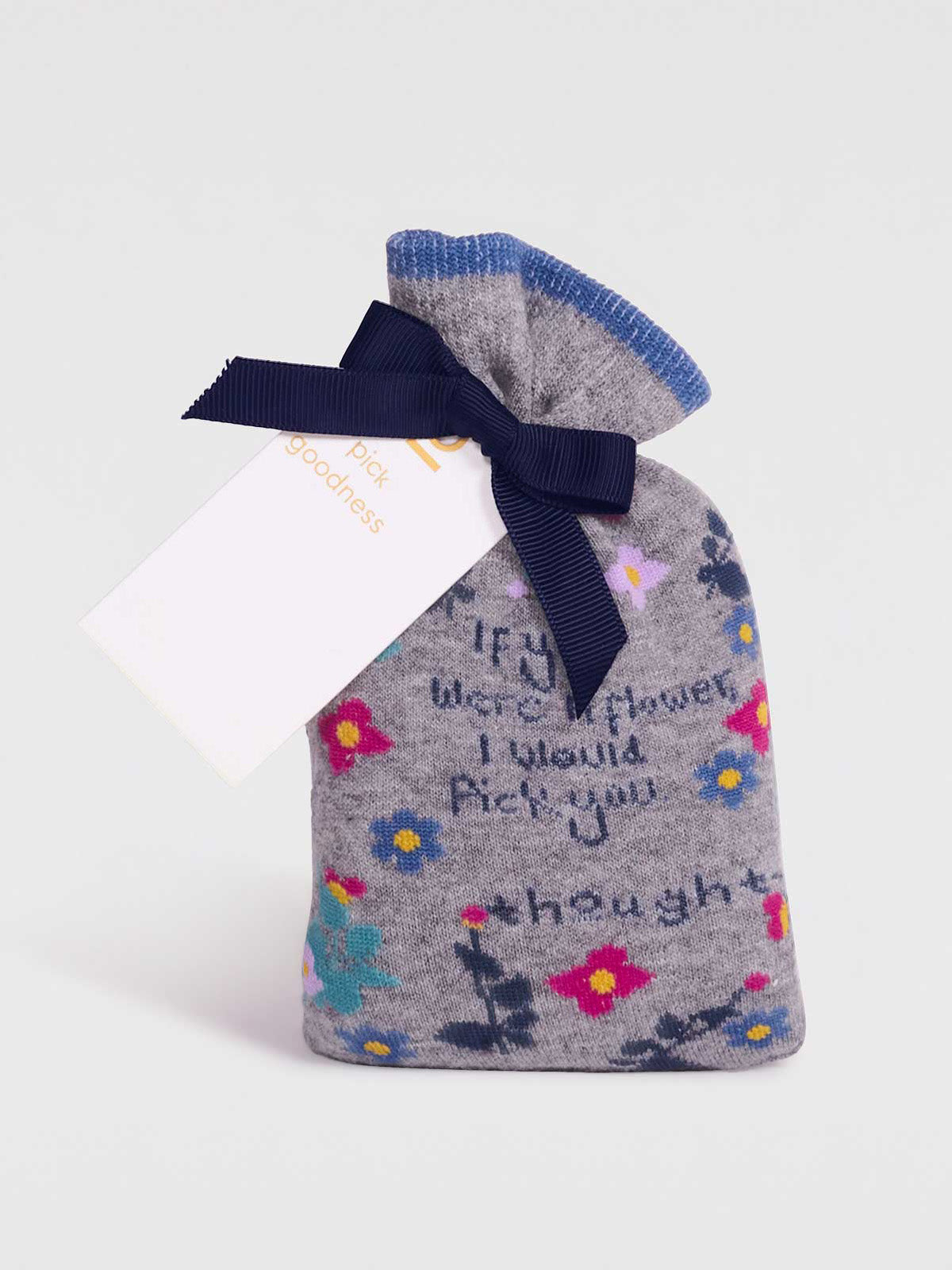 Viola Organic Cotton Floral Socks In A Bag - Grey Marle