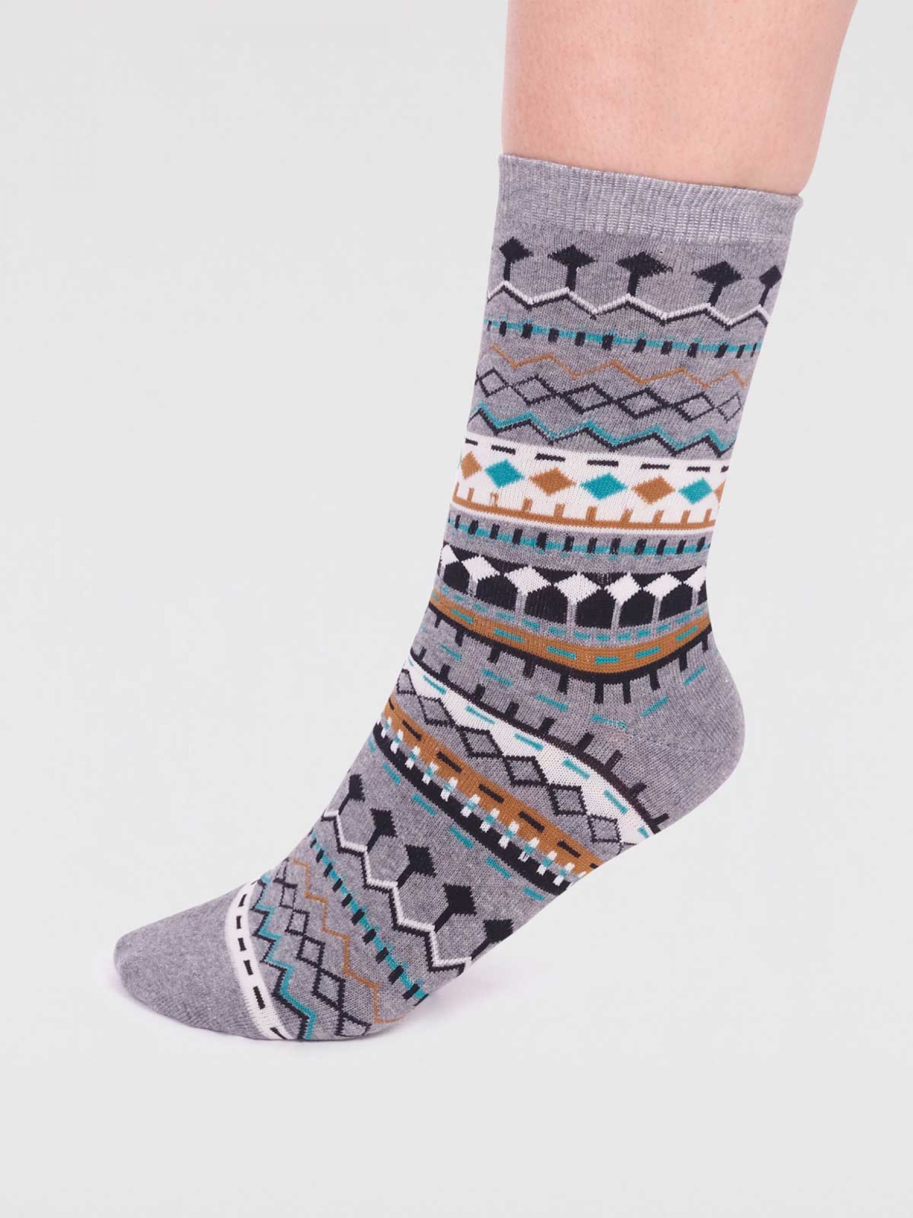 Dannie Organic Cotton Fairisle Sock In Bag - Grey Marle