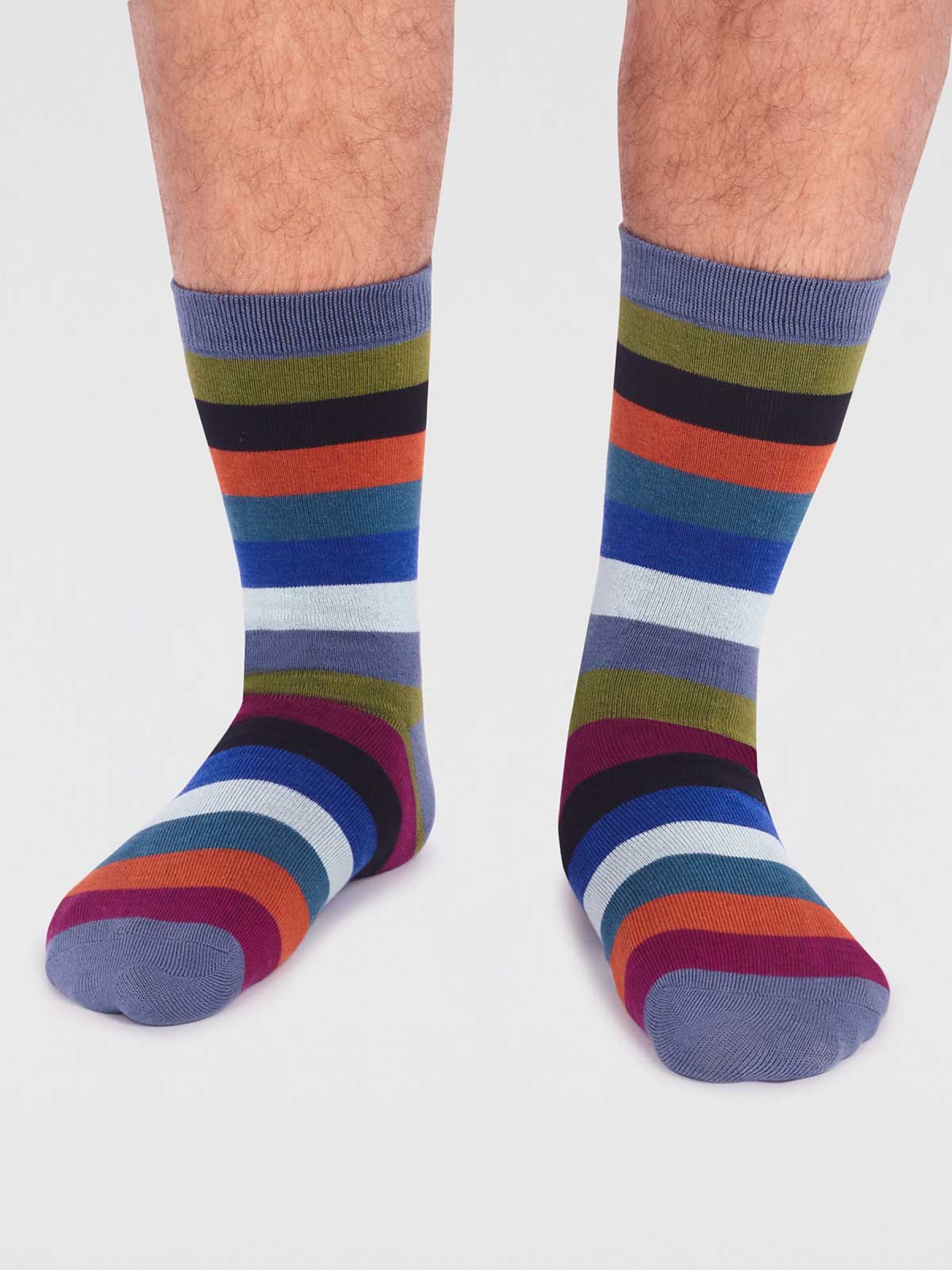 Jase Bamboo Stripe Socks - Smoke Blue