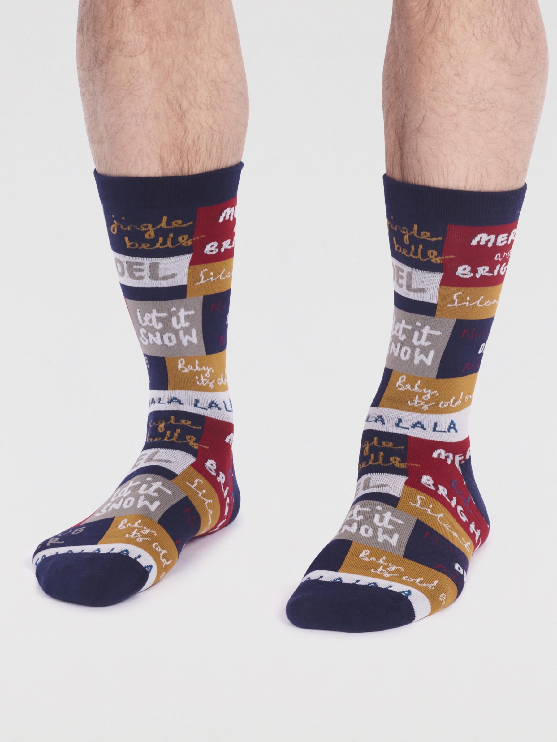 Caleb Organic Cotton Christmas Slogan Socks - Navy