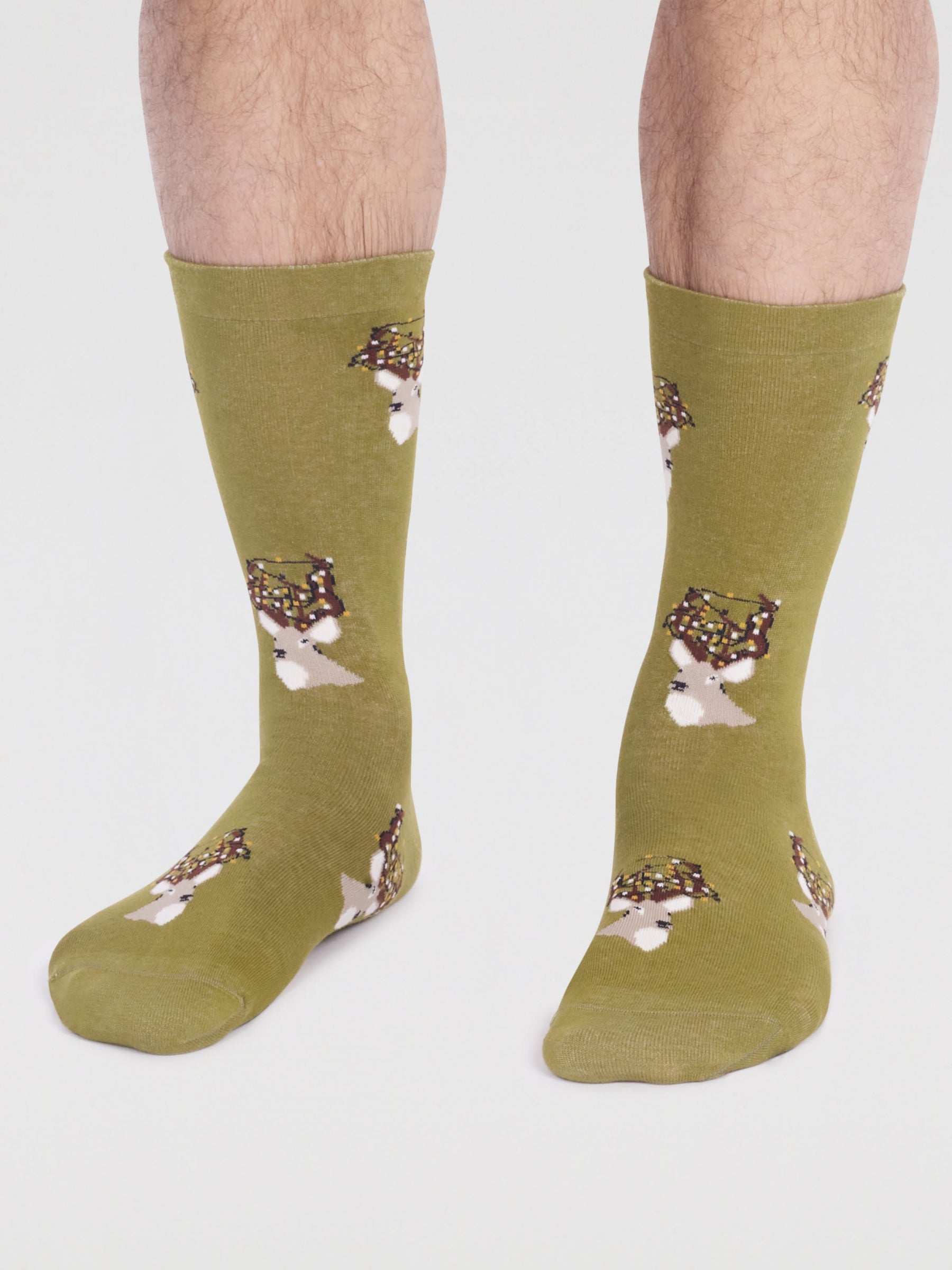 Celyn Organic Cotton Christmas Stag Socks - Lichen Green