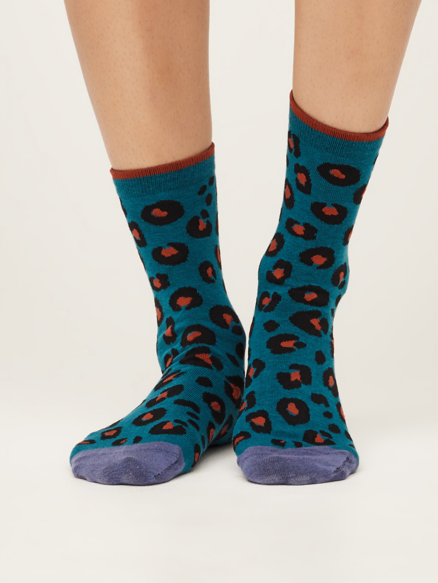 Leopard Print Socks - Lagoon Blue