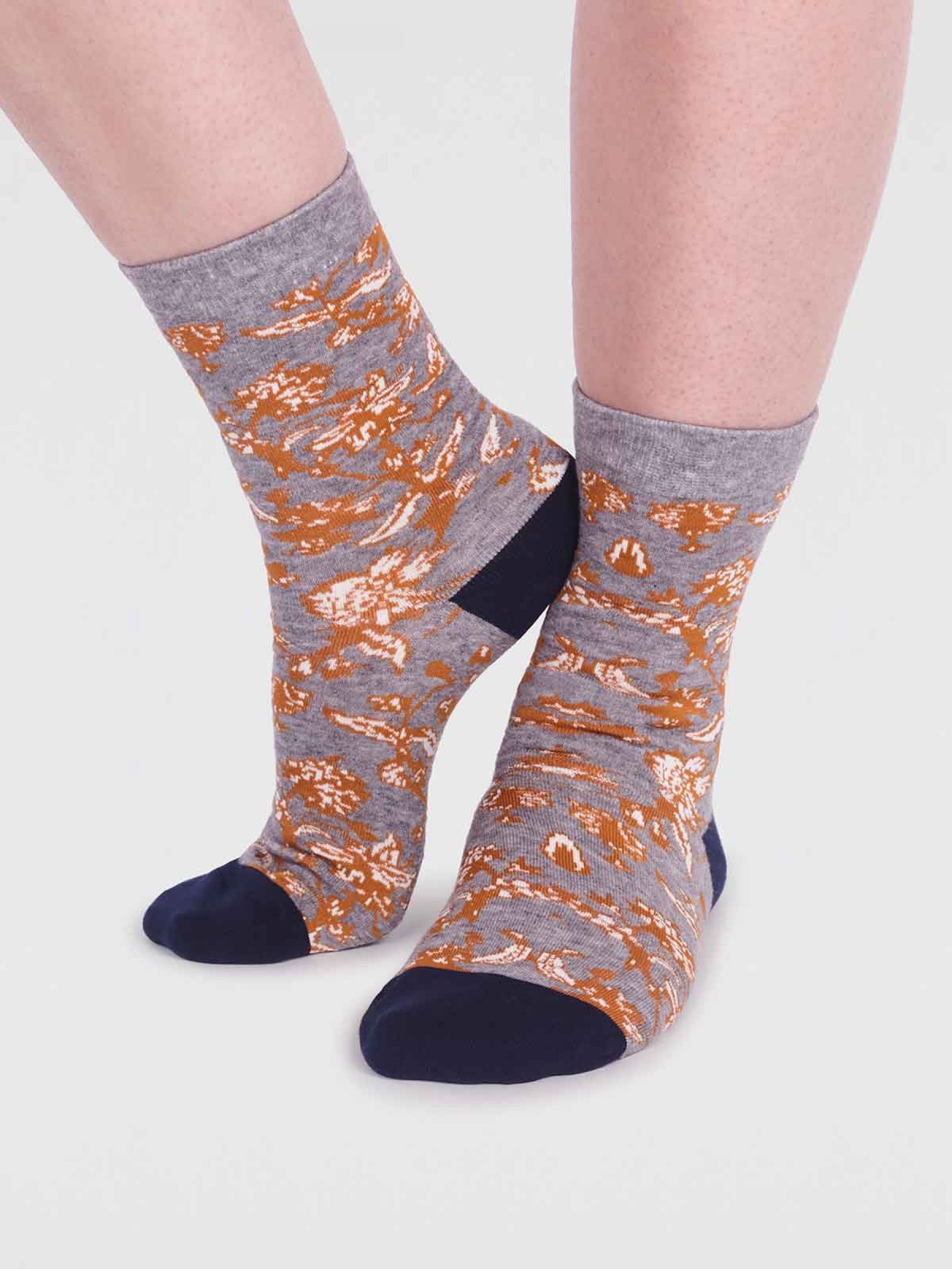 Ellianna Organic Cotton Floral Socks - Grey Marle