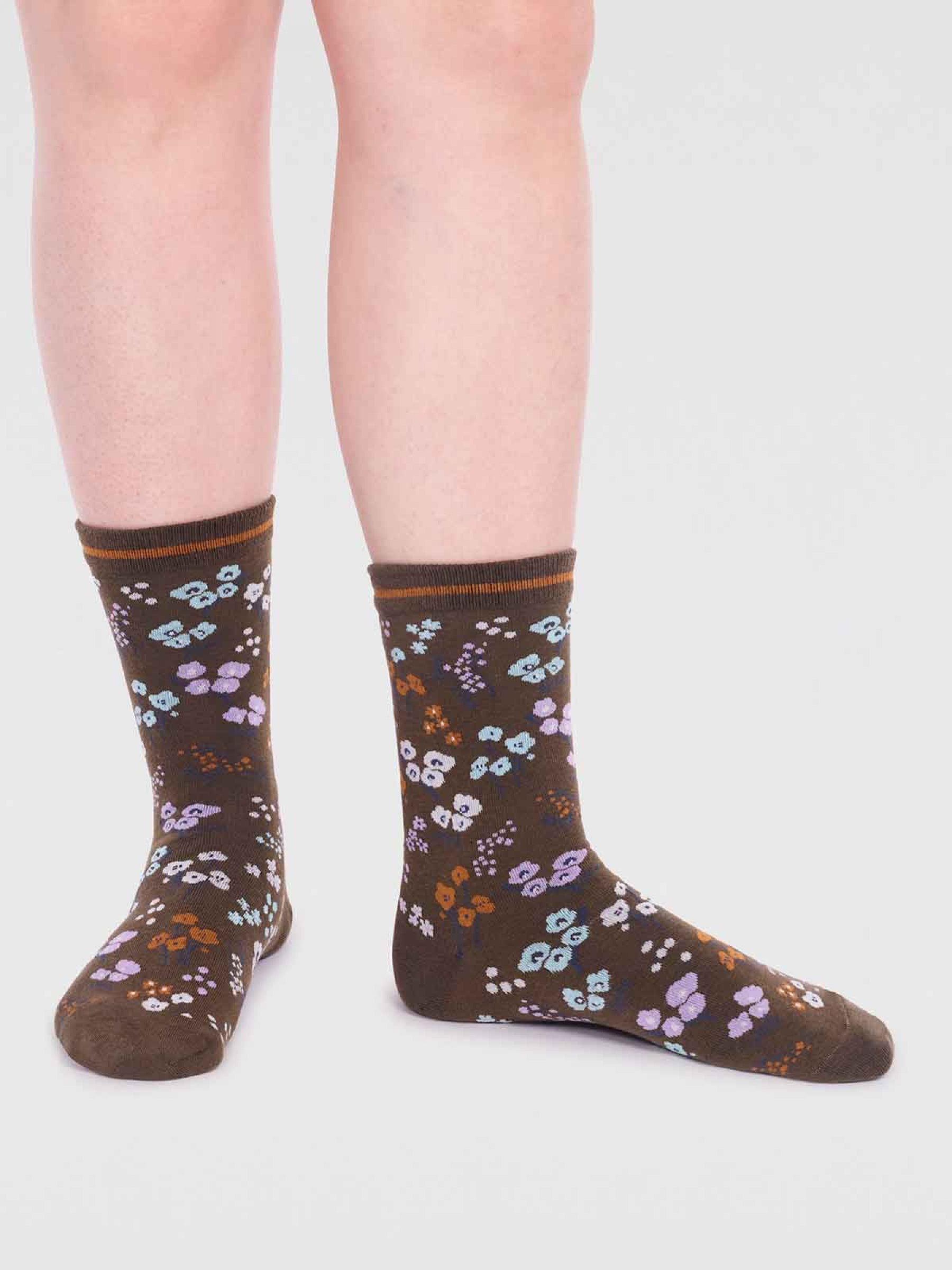 Laney Organic Cotton Floral Socks - Moss Green