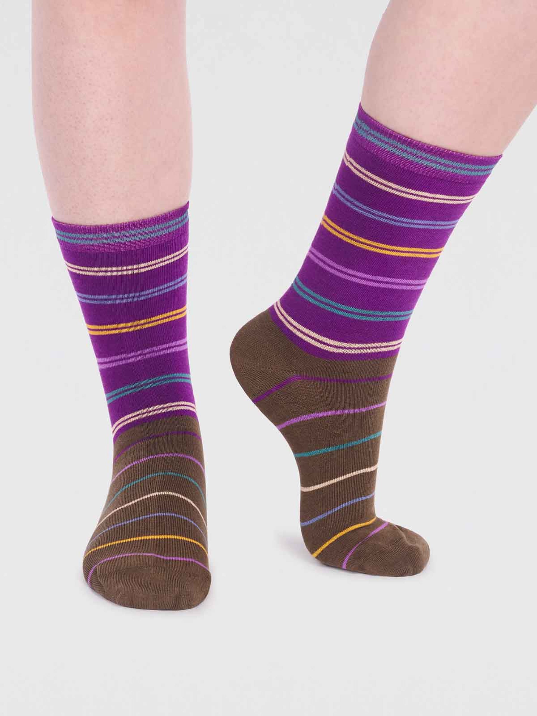 Lauryn Bamboo Stripe Socks - Plum Purple