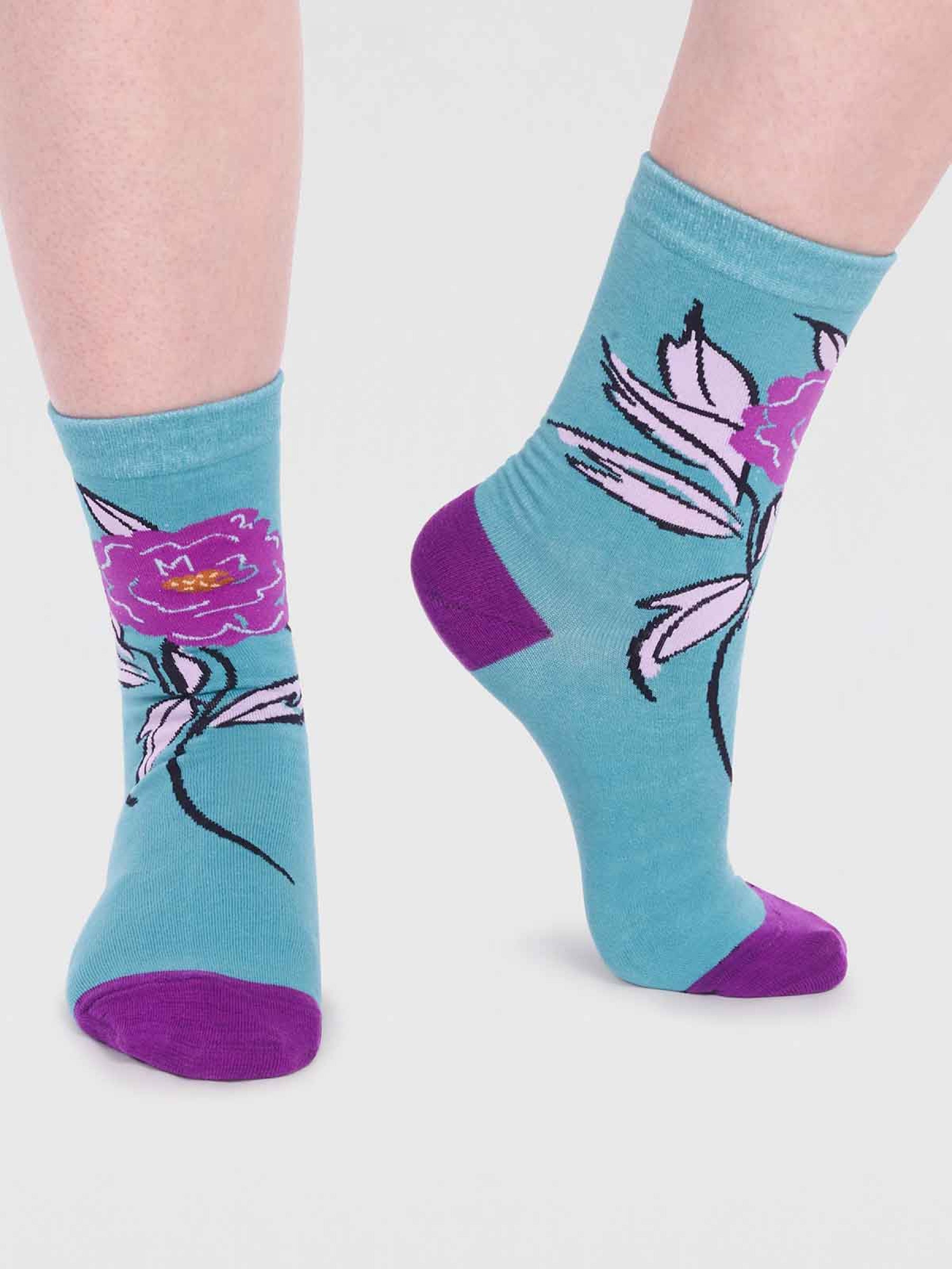 Rossa Organic Cotton Floral Sock - Peacock Green