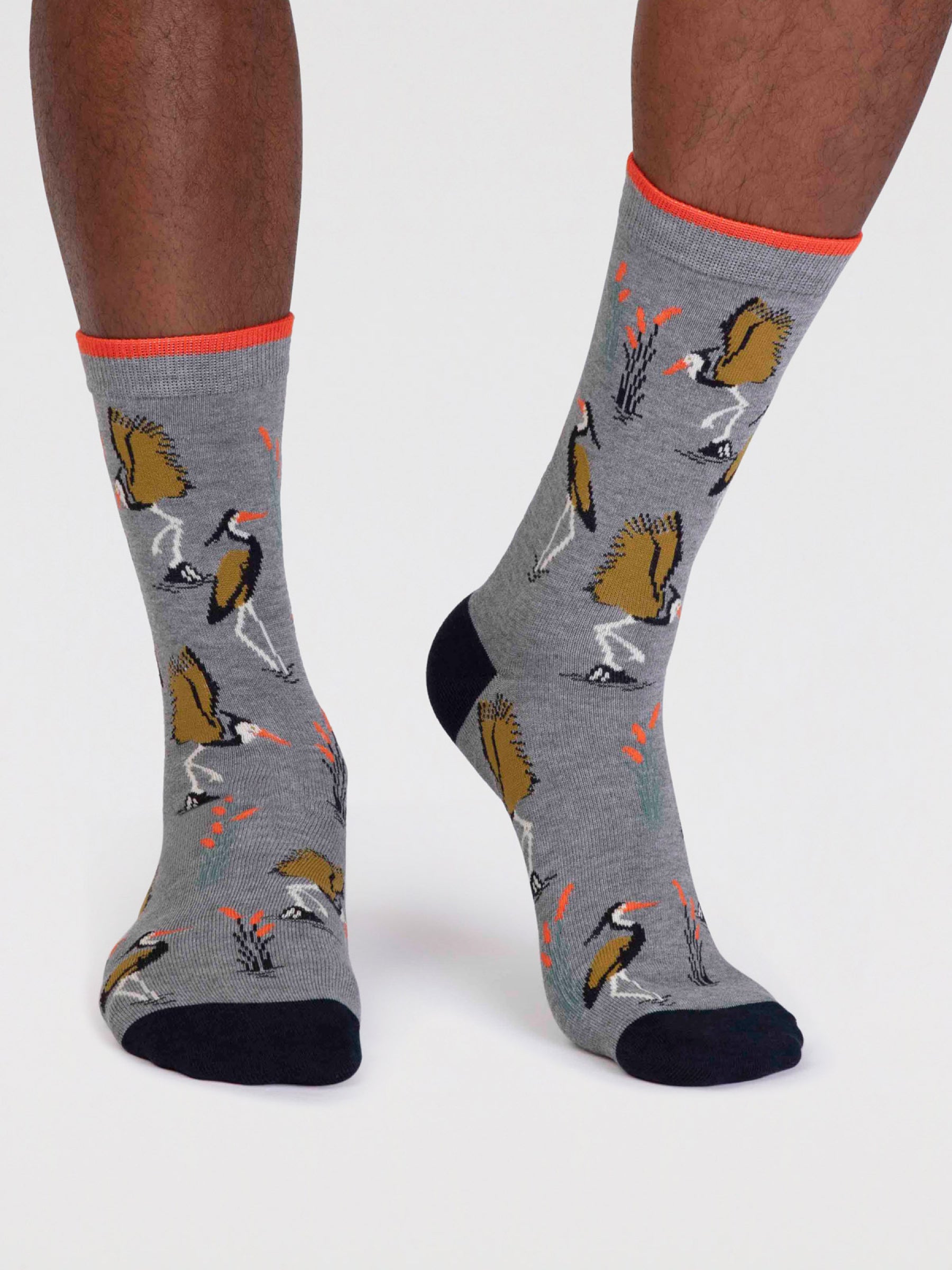 Gino Bamboo Heron Bird Socks - Grey Marle