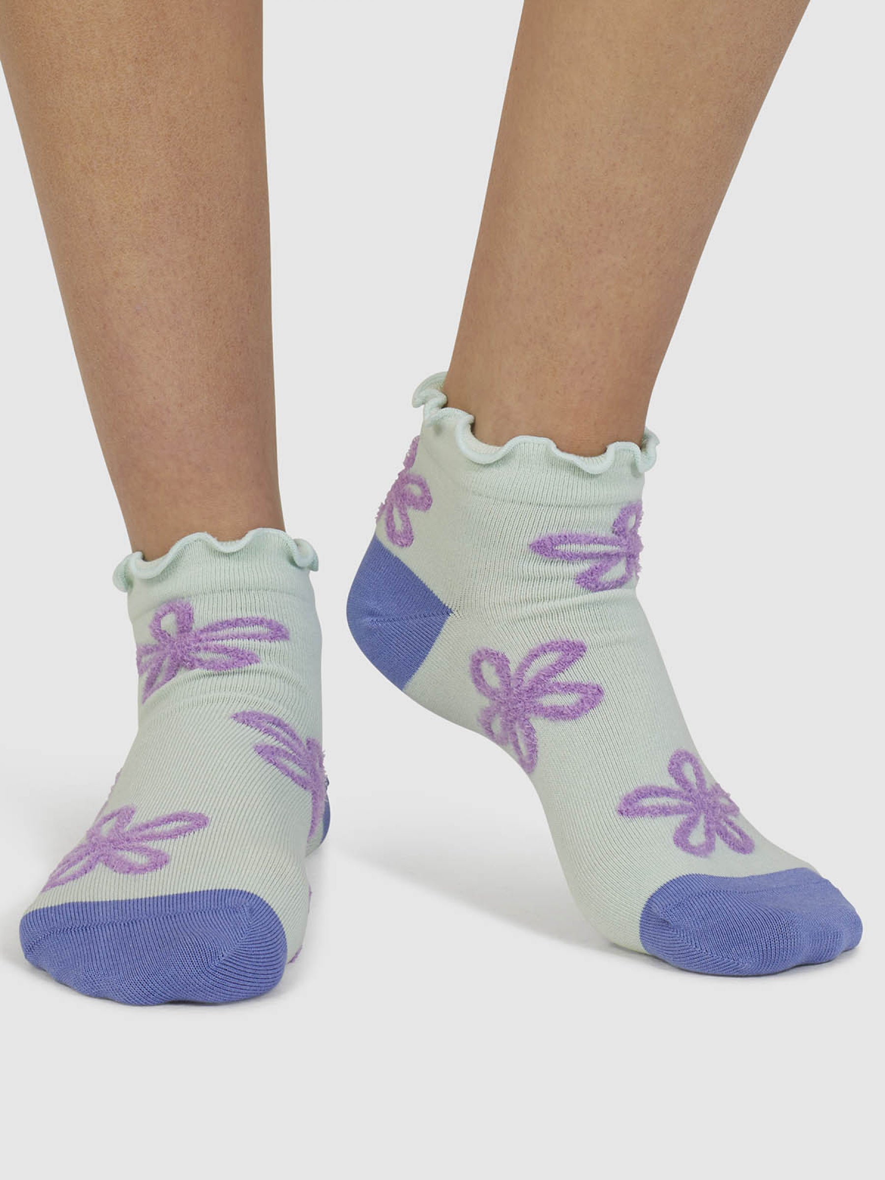 Daisee Textured Flower Bamboo Ankle Socks - Spearmint Green