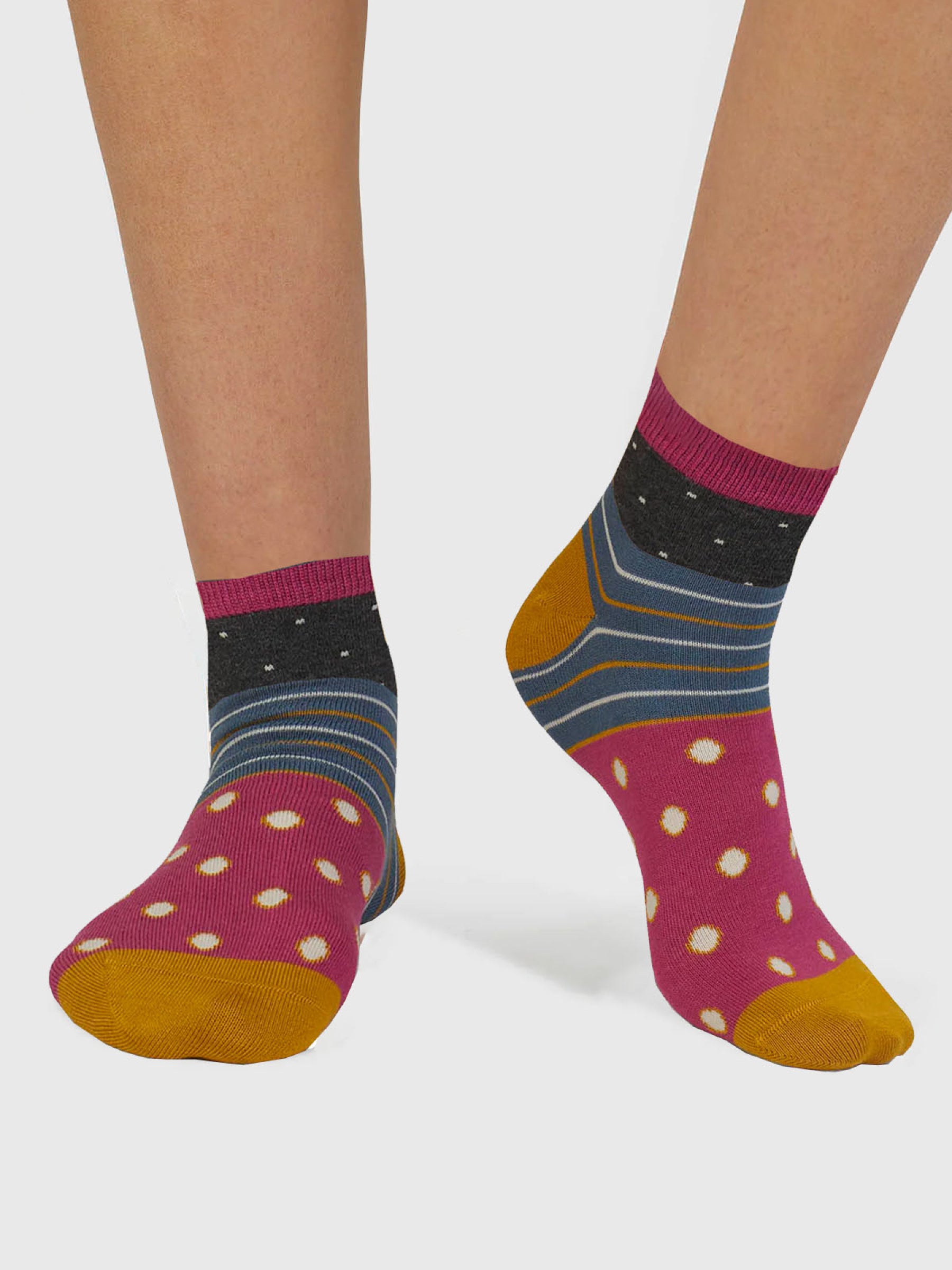 Rondel Spot And Stripe Bamboo Socks - Dark Grey Marle