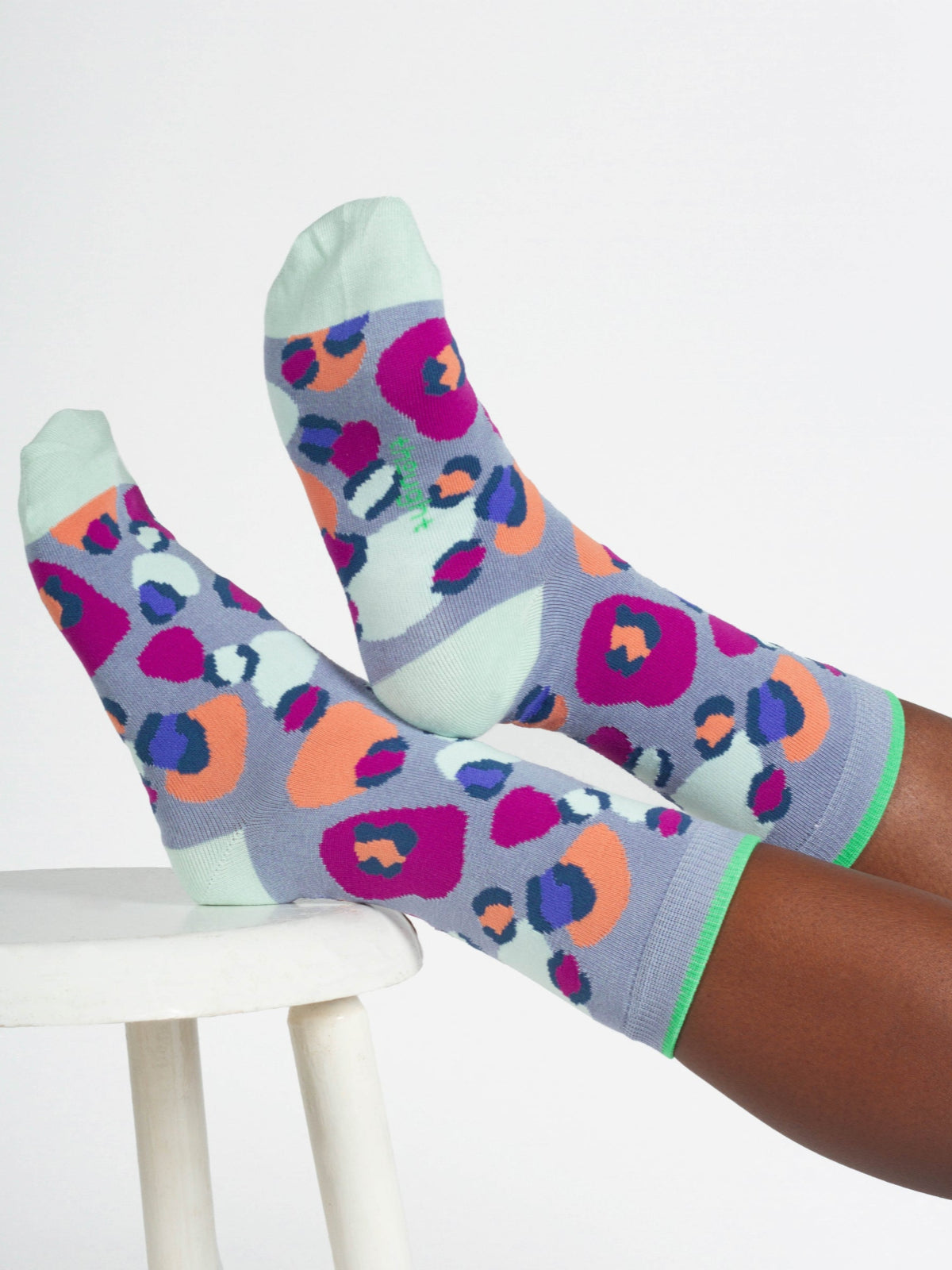 Multi Leopard Print Organic Cotton Socks - Light Blue