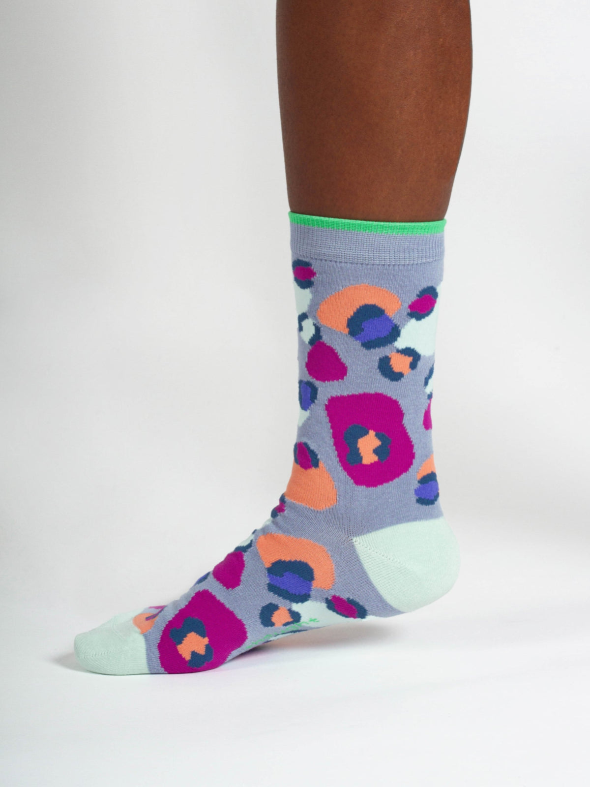 Multi Leopard Print Organic Cotton Socks - Light Blue