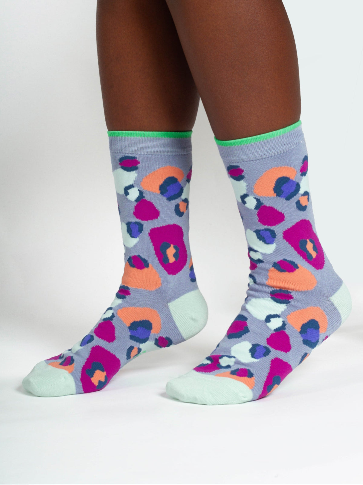 Multi Leopard Print Organic Cotton Socks - Light Blue