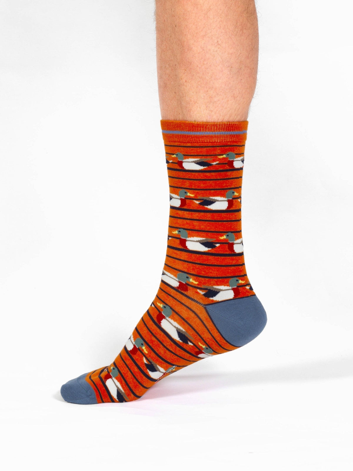 Ducks In A Row Organic Cotton Crew Socks - Orange/Blue