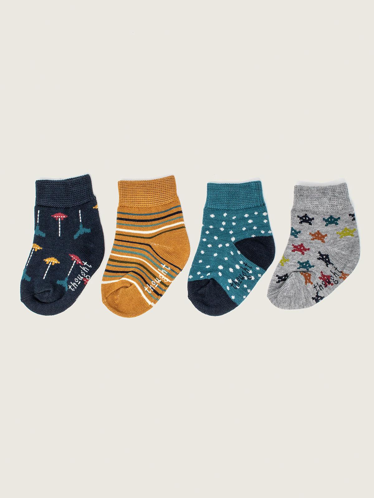 Retro Arcade Games Bamboo Organic Cotton 4 Pack Baby Socks Gift Box - Thought Clothing UK