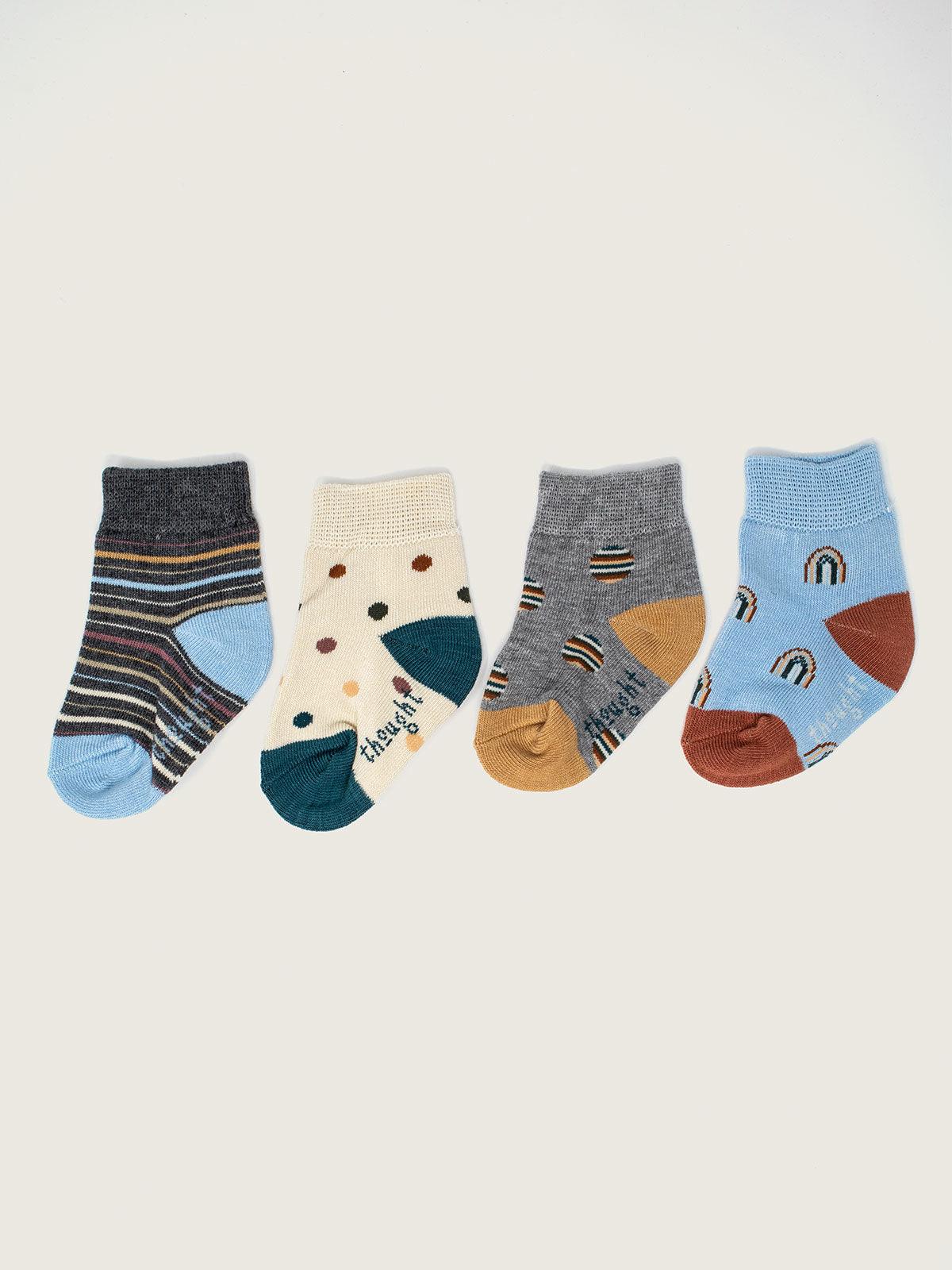 Multicolour Rainbow GOTS Organic Cotton Baby Socks 4 Pack - Thought Clothing UK