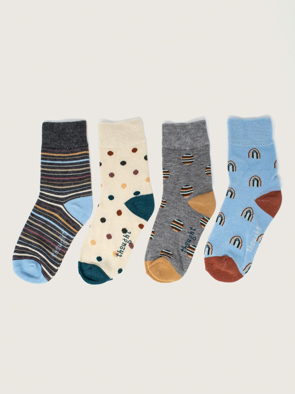 Multicolour Rainbow GOTS Organic Cotton Kids Socks 4 Pack - Thought Clothing UK