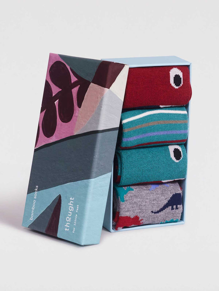 Deano Box Deano Bamboo Dinosaur Baby 4 Sock Gift Box - Multi