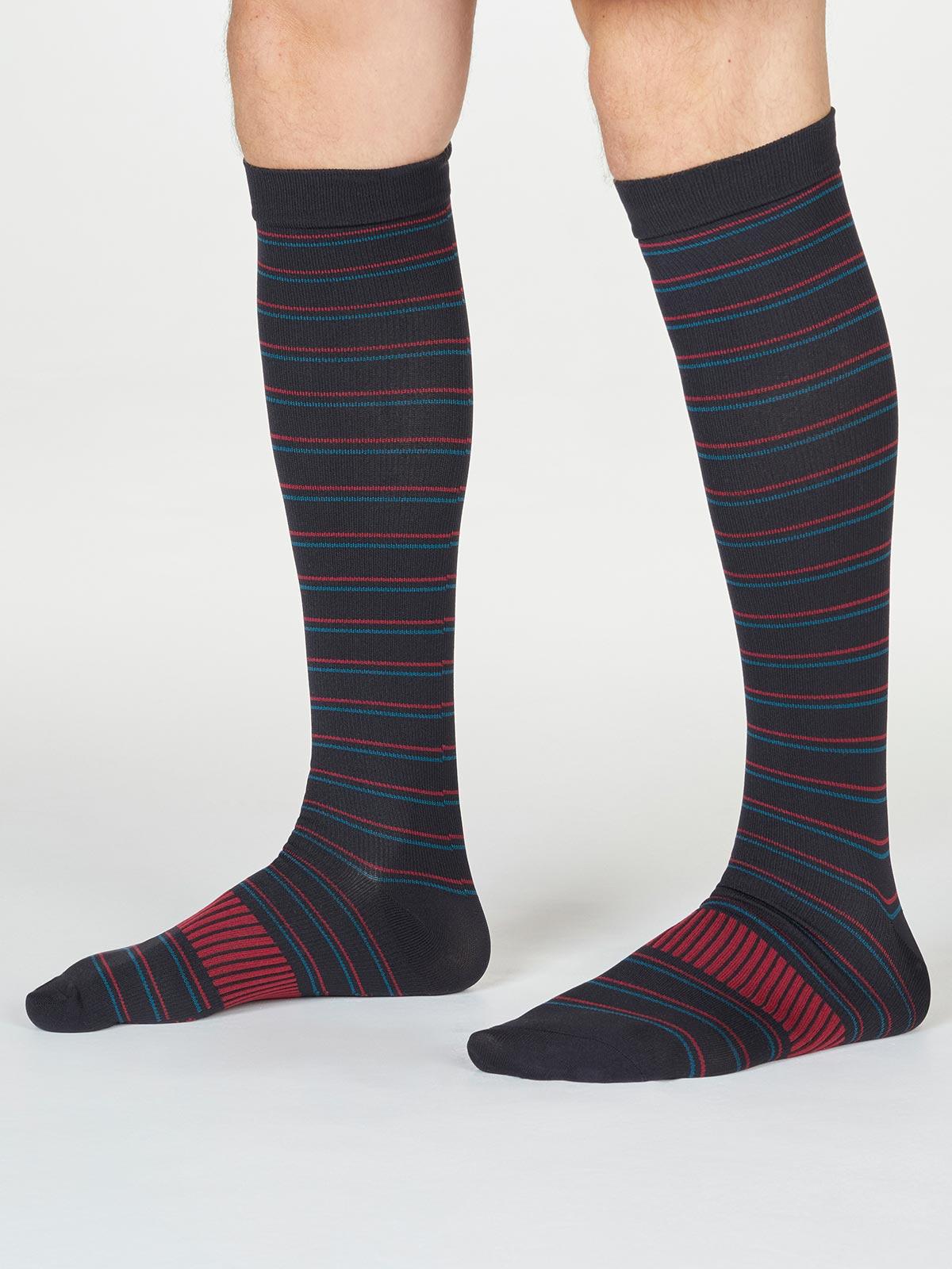 Perry Stripe Recycled Nylon Flight Compression Socks - Wine Red - Thought Clothing UK