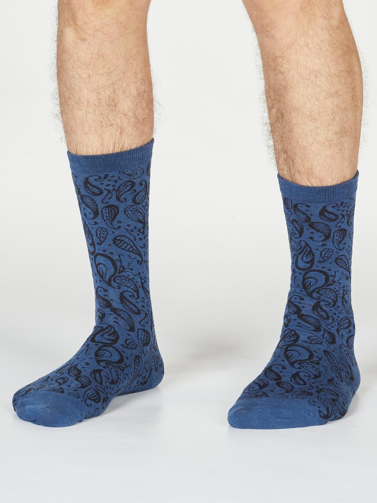 Larnard Paisley Socks - Blue Slate - Thought Clothing UK