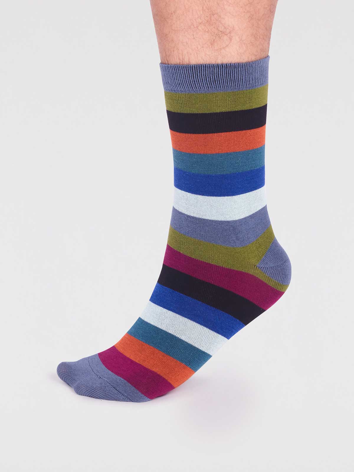 Jase Bamboo Stripe Socks - Smoke Blue