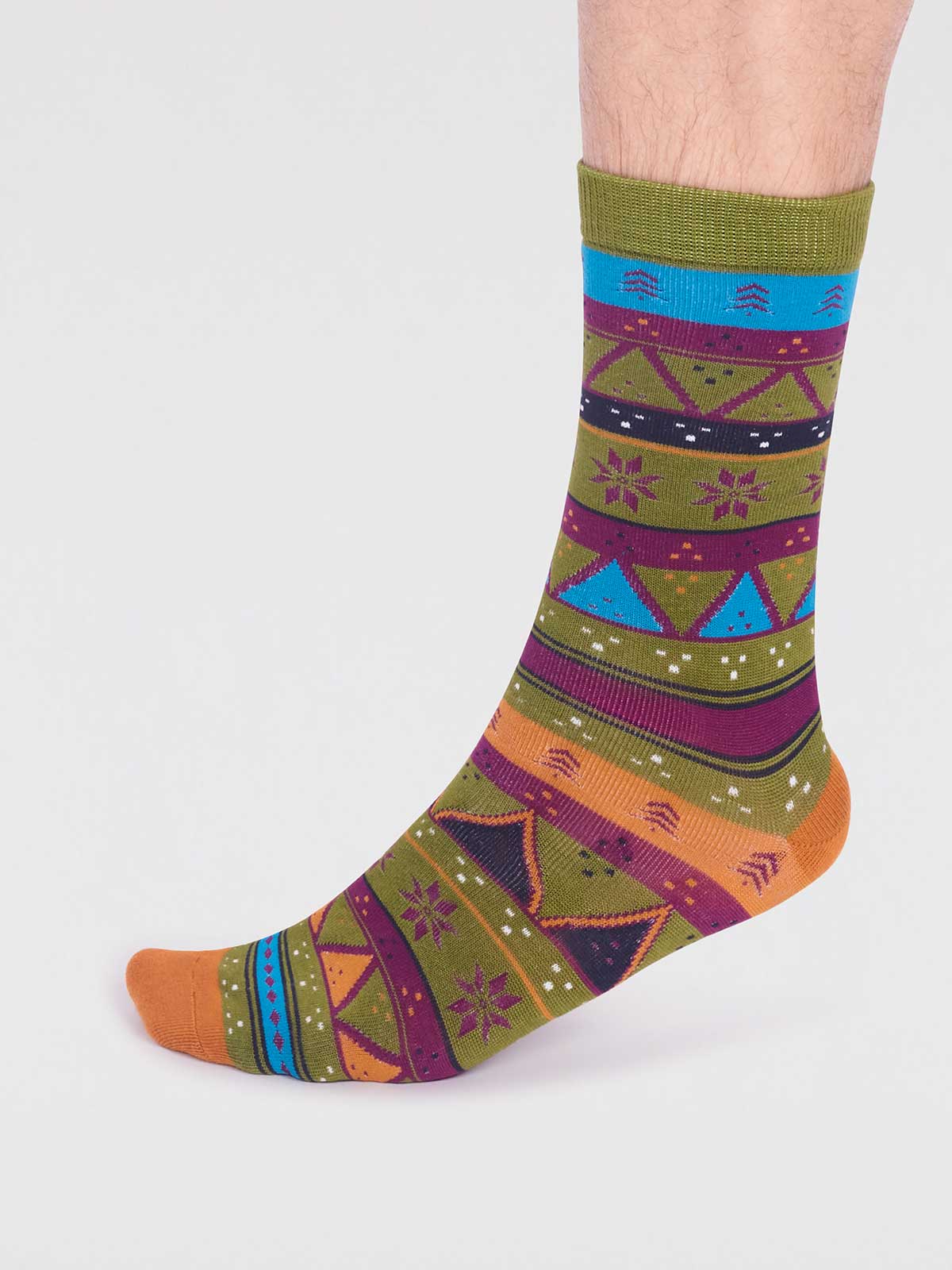 Casper Bamboo Christmas Fairisle Socks - Lichen Green